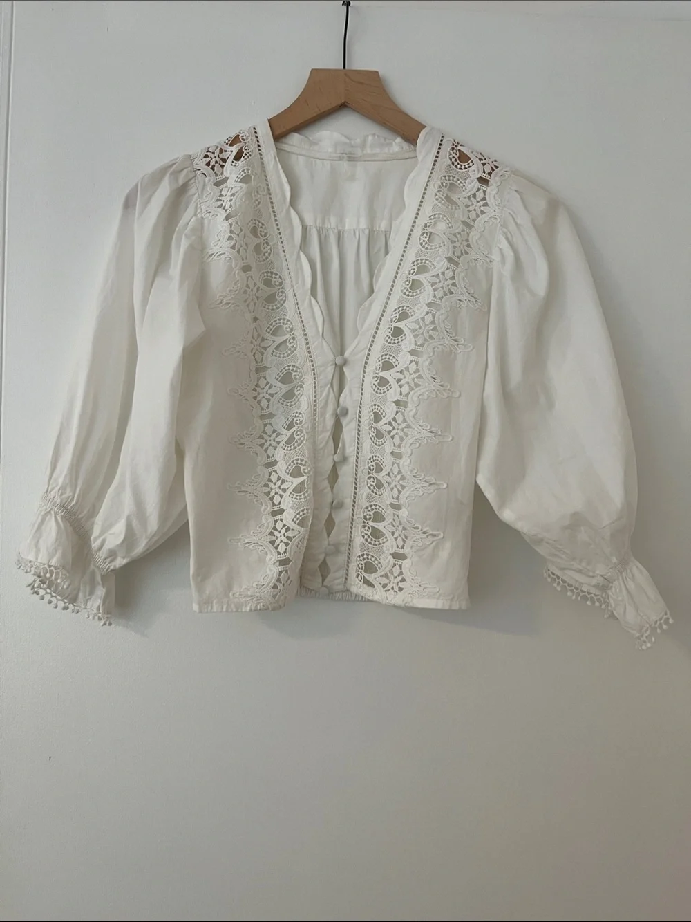 Free People Louella White Crochet Detail V-Neck Top